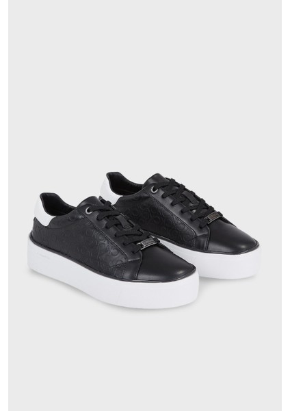 Kadın Marka Logolu Bağcıklı Kaydırmaz Tabanlı Günlük Siyah Sneaker HW0HW01870-0GQ