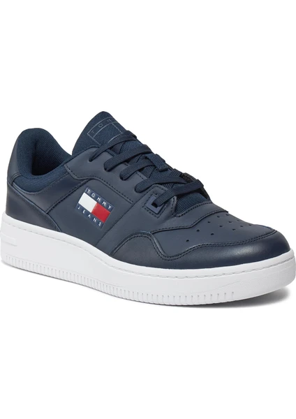 Tommy Hilfiger Erkek Marka Logolu Bağcıklı Kaydırmaz Tabanlı Günlük Lacivert Sneaker EM0EM01395-C1G