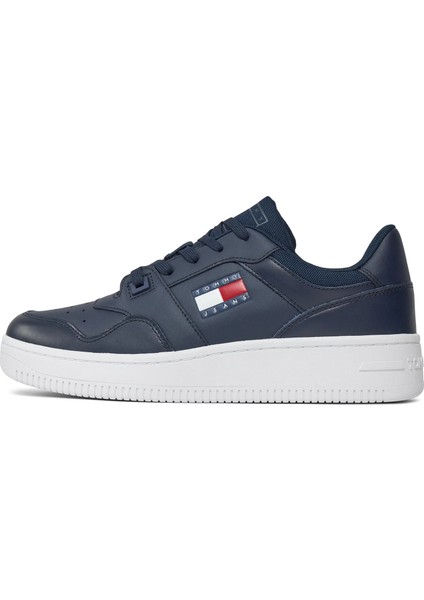 Tommy Hilfiger Erkek Marka Logolu Bağcıklı Kaydırmaz Tabanlı Günlük Lacivert Sneaker EM0EM01395-C1G