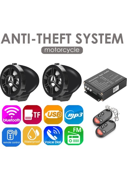 Uzaktan Motosiklet Mp3 Fm Radyo Bluetooth Uyumlu Hoparlör Alarm Sistemi Geniş Uygulama Kapsamı Basitlik Stereo Amplifikatör (Yurt Dışından)