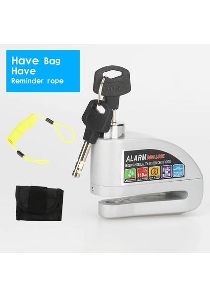 Gri Paket B Stili Motosiklet Scooter Tekerlek Disk Fren Alarm Kilidi Alüminyum Alaşımlı Güvenlik Hırsızlığa Karşı 2m Hatırlatma Halat Kilit Dikiş Çantası Yedek Pil (Yurt Dışından)
