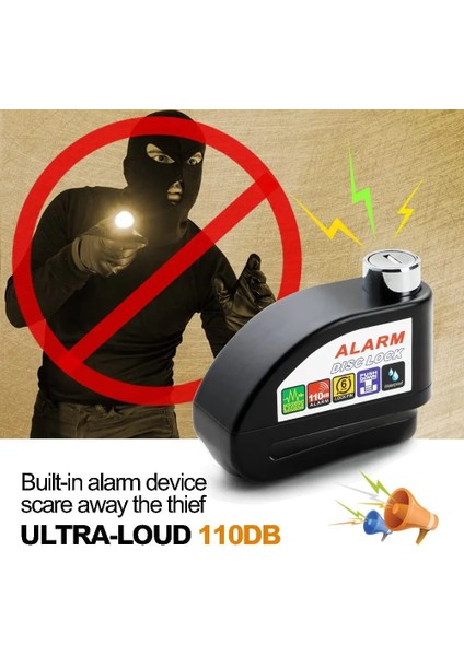 Kilit Stili Evrensel Motosiklet Bisiklet Alarm Ses Kilidi Motosiklet Disk Fren Kilidi 110DB Yüksek Sesle Güvenlik Su Geçirmez Bisiklet Kilidi (Yurt Dışından)