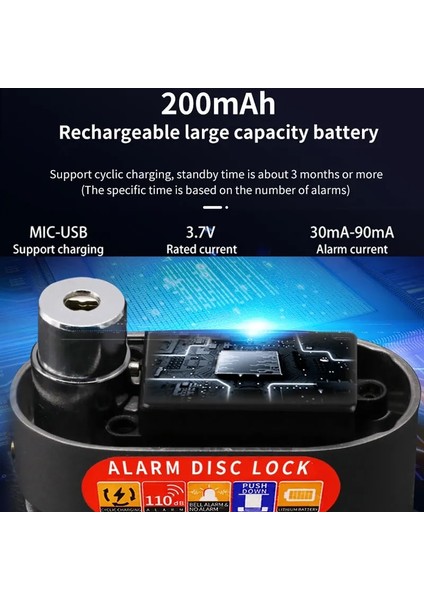 Hatırlatma Ipi Stili Kilit-Motor Bisiklet Alarm Disk Kilidi Sesli Fren Motosiklet Kilidi Alarm Disk Fren Kilidi 110DB Güvenlik Su Geçirmez Bisiklet Kilidi (Yurt Dışından)
