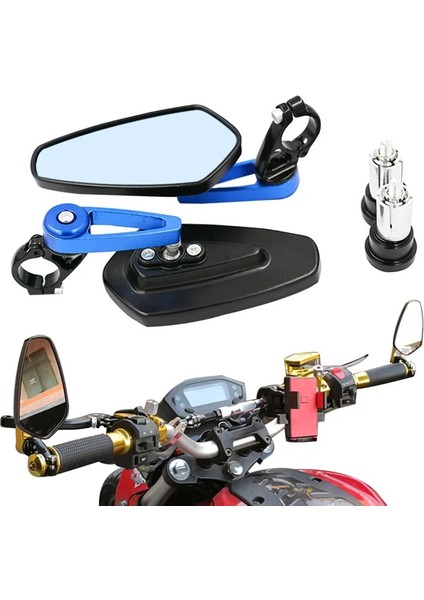 Mavi Stil 2 Adet Motosiklet Aluminu Bar Sonu Yan Dikiz Aynası Evrensel Motosiklet Bisiklet Gidon Dikiz Aynaları Evrensel (Yurt Dışından)