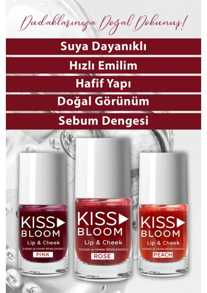 Kiss & Bloom Doğal Görünümlü Dudak ve Yanak Renklendirici Lip & Cheek Rose 11 ml modelleri