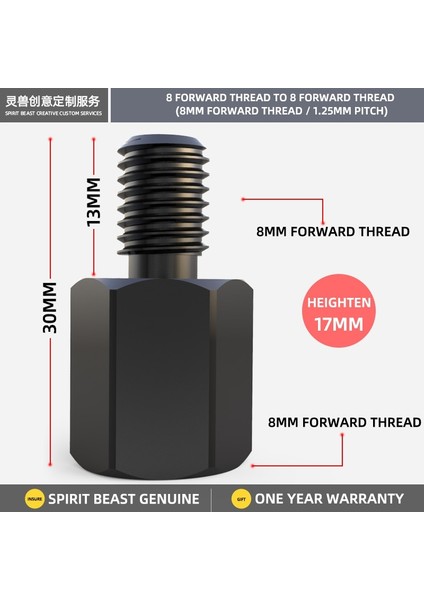 8f - 8f Siyah Stil Spirit Beast Motosiklet Dikiz Aynası ile Yükseltilmiş Vidalar Paslanmaz Çelik Vida Renk Moto Diy Kiti Honda Yamaha Suzuki Için (Yurt Dışından)