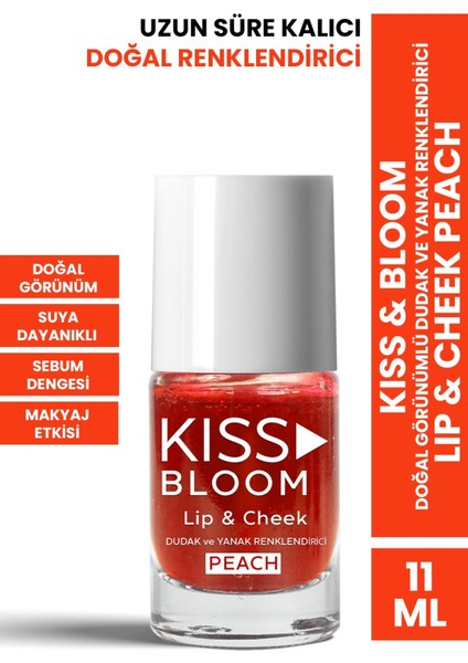 Kiss & Bloom Doğal Görünümlü Dudak ve Yanak Renklendirici Lip & Cheek Peach 11 ml