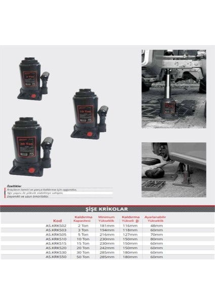 Hidrolik Şişe Kriko 2 Ton AS.KRKS02