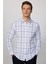 Slim Fit Dar Kalıp Kareli Keten Efekt Yazlık Beyaz Mavi Erkek Gömlek 1