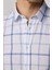 Slim Fit Dar Kalıp Kareli Keten Efekt Yazlık Beyaz Mavi Erkek Gömlek 4