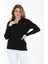 Curve Büyük Beden Pamuklu Likralı V Yaka Basic Düz Siyah Bluz 5