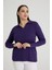 Curve Büyük Beden Pamuklu Likralı V Yaka Basic Düz Koyu Mor Bluz 1