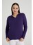 Curve Büyük Beden Pamuklu Likralı V Yaka Basic Düz Koyu Mor Bluz 3