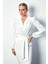 Parlak Çizgili Bodysuit Bluz - Ekru 2