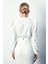 Parlak Çizgili Bodysuit Bluz - Ekru 5