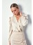 Kruvaze Desenli Bodysuit Bluz - Bej 1