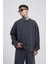 Yıkamalı Oversize Sweatshirt Siyah 1