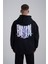 Çiçek Desenli Kapüşonlu Oversize Sweatshirt Siyah 1