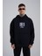 Çiçek Desenli Kapüşonlu Oversize Sweatshirt Siyah 2