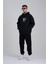 Çiçek Desenli Kapüşonlu Oversize Sweatshirt Siyah 3