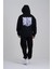 Çiçek Desenli Kapüşonlu Oversize Sweatshirt Siyah 4