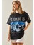 Siyah Baskılı Bisiklet Yaka Oversize T-Shirt 5YXK1-48004-02 1