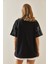 Siyah Baskılı Bisiklet Yaka Oversize T-Shirt 5YXK1-48004-02 5