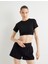 Spor Crop Tişört Slim Fit Kısa Kollu Bisiklet Yaka 3