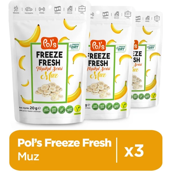 Pol's Freeze Fresh Muz 20 G x 3 Adet Freeze Dry Dondurularak Kurutulmuş Meyve