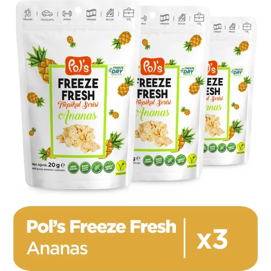 Pol's Freeze Fresh Ananas 20 G x 3 Adet Freeze Dry Dondurularak Kurutulmuş Meyve
