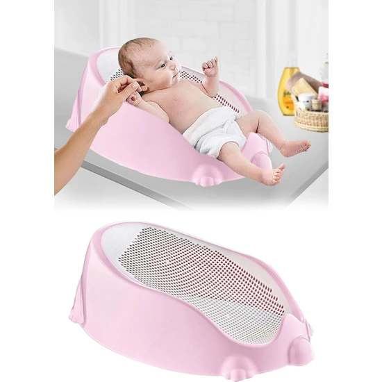 Pikas Soft Bebek Küveti – Silikon Fileli Bebek Besleme Yıkama Banyo Küveti Bebek Banyo Oturağı Pembe