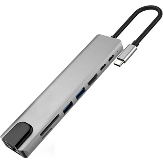 8 In 1 Ethernet Sd USB Type C Hub HDMI Girişli Macbook Çevirici