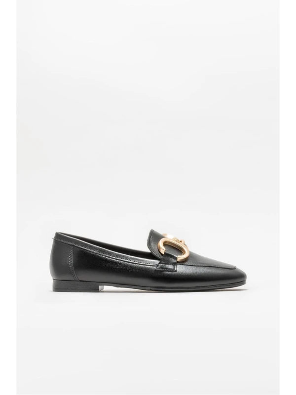 Elle Shoes Siyah Deri Kadın Loafer