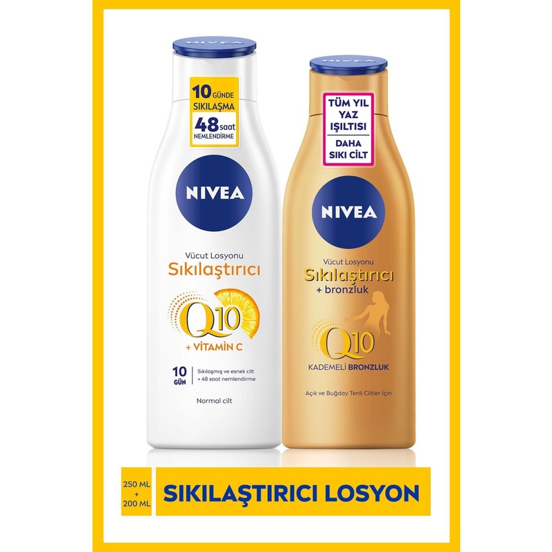 Nivea Q10 Sıkılaştırıcı Vücut Losyonu 250 ml ve Q10 Sıkılaştırıcı Bronzlaşıtırıcı ,10 Günde Sıkılaş