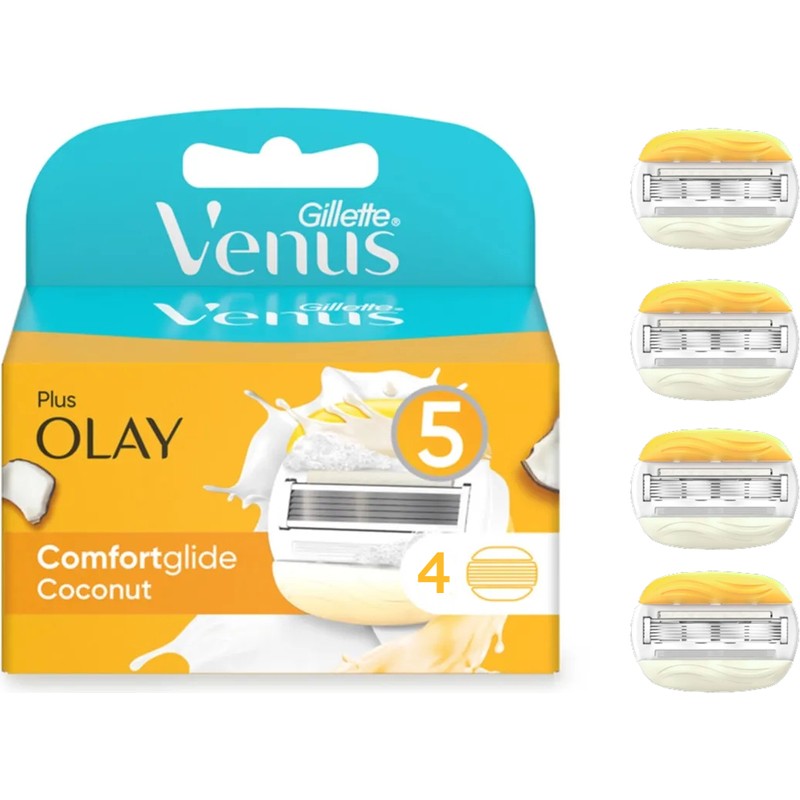 Gillette Venus Comfortglide Olay Kadın Yedek Tıraş Bıçağı 4'lü, 5 Bıçaklı Paslanmaz Çelik – Pürüzsüz ve Rahat Tıraş