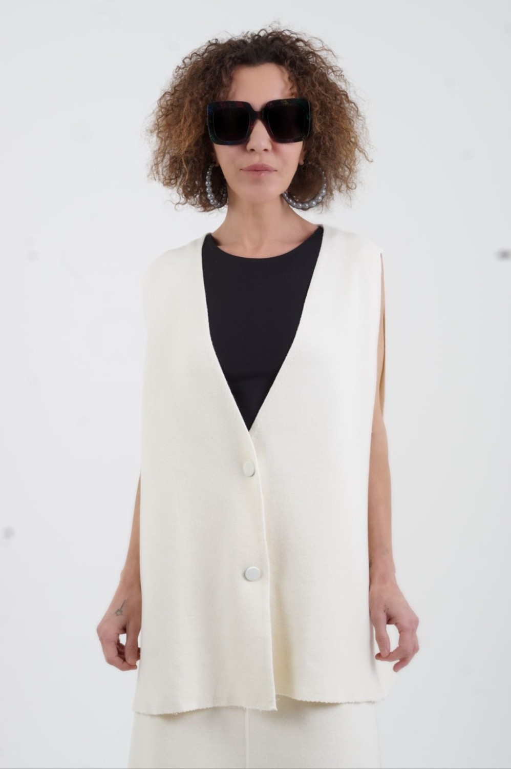 Zelish My Sister Krem Oversize Triko Yelek görsel 3