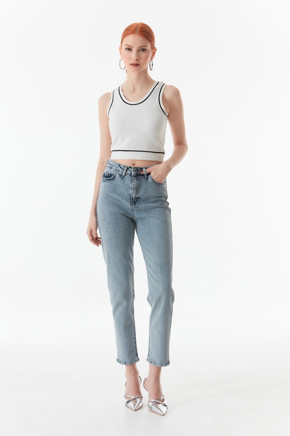 FullaModa Fitilli Altı Lastikli Crop Body görsel 5