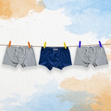 Likrax 3'lü Erkek Çocuk Boxer ( 2 Adet Gri - Saks Mavi )
