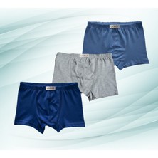 Likrax 3'lü Erkek Çocuk Boxer ( Mavi - Gri - Saks Mavi )