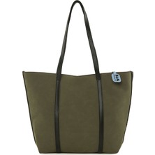 Bagmori Haki Deri Askı Garnili Büyük Nubuk Çanta