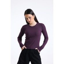 Vişne Çürüğü Bisiklet Yaka Uzun Kollu Fitilli Kaşkorse Bluz