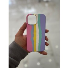 Eaksesuarnet iPhone 13 Pro Max Uyumlu Rainbow Renkli Şeritli Lansman Silikon Darbe Emici Telefon Kılıfı