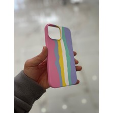 Eaksesuarnet iPhone 13 Pro Max Uyumlu Rainbow Renkli Şeritli Lansman Silikon Darbe Emici Telefon Kılıfı