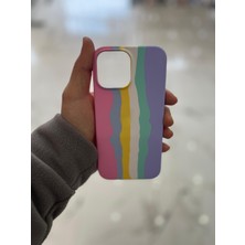 Eaksesuarnet iPhone 13 Pro Max Uyumlu Rainbow Renkli Şeritli Lansman Silikon Darbe Emici Telefon Kılıfı