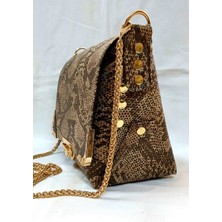 Sska Omuz Askılı Çift Kat Deri Yılan Desen Çanta 20 x 27 x 11 cm