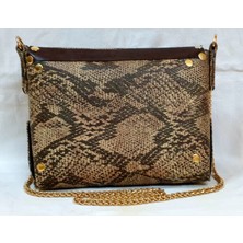 Sska Omuz Askılı Çift Kat Deri Yılan Desen Çanta 20 x 27 x 11 cm
