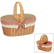altabi Rattan Piknik Sepeti Oval Kapaklı Dekoratif Sepet Kulplu