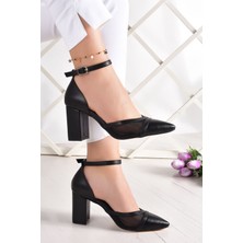 Erkan Saçmacı Diana Siyah Vegan Fileli Kalın Topuklu Ayakkabı