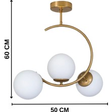 Avislight Aydinlatma Hilal Avize Gold 3'lü Beyaz Camlı - Yatak Odası - Salon - Mutfak - Hol