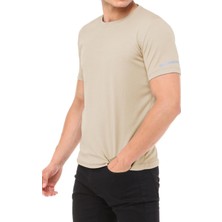 Ghassy Co. Erkek Nem Emici Hızlı Kuruma T-Shirt Bej Renk Spor Aktiviteleri İçin Nefes Alabilir Kumaş